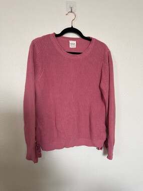 Taifun Separates Mauve Pink Shaker Knit Sweater with Side Lace-Up Detail